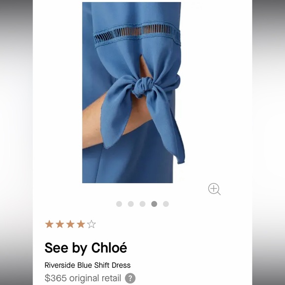 💙SEE BY CHLOE—Size 4 , Dusty Blue Shift Dress, Geometrical Cut / Tie Sleeves 💙 - Picture 3 of 16